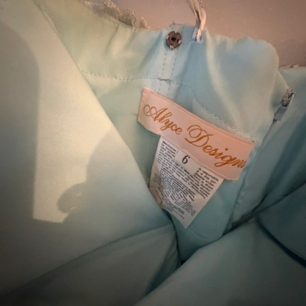 Alyce Paris Light Blue and Cream Strapless Ruffled Dress - Picture 5 of 6